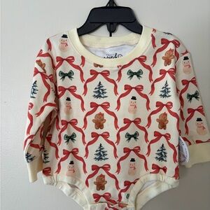 Cream Holiday Bow Print Baby One-Piece